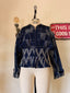 80s Vintage Studded Denim Cropped Bomber Jacket | Sculptural Puff Sleeve Patchwork Jacket