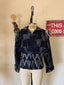 80s Vintage Studded Denim Cropped Bomber Jacket | Sculptural Puff Sleeve Patchwork Jacket