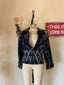 80s Vintage Studded Denim Cropped Bomber Jacket | Sculptural Puff Sleeve Patchwork Jacket