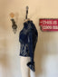 80s Vintage Studded Denim Cropped Bomber Jacket | Sculptural Puff Sleeve Patchwork Jacket