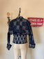 80s Vintage Studded Denim Cropped Bomber Jacket | Sculptural Puff Sleeve Patchwork Jacket
