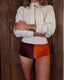90s Vintage Sonia Rykiel Tie Neck Cropped Knit Sweater | Balloon Sleeve Pullover