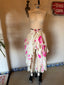 80s Vintage Norma Kamali OMO Airbrush Rose High Low Ruffle Skirt | Pink Floral Tiered Avant Garde Maxi