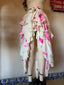 80s Vintage Norma Kamali OMO Airbrush Rose High Low Ruffle Skirt | Pink Floral Tiered Avant Garde Maxi