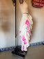 80s Vintage Norma Kamali OMO Airbrush Rose High Low Ruffle Skirt | Pink Floral Tiered Avant Garde Maxi