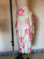 80s Vintage Norma Kamali OMO Airbrush Rose High Low Ruffle Skirt | Pink Floral Tiered Avant Garde Maxi