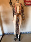 70s Vintage Sheer Tribal Print Waterfall Blouse | Brown Tie Front Boho Top