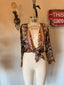 70s Vintage Sheer Tribal Print Waterfall Blouse | Brown Tie Front Boho Top