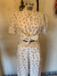 40s Vintage Floral Rayon Lounge Set | Purple Floral Pajama Pant and Blouse Two Piece Set