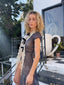 90s Vintage La Perla Sheer Mesh Ruched Slip | Apricot Lace Lingerie Mini Dress y2k