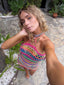 Contemporary Farradas Knits Rainbow Crochet Mini Dress | Handmade Neon Open Knit Resort Dress