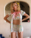 60s Vintage Novelty Print Babydoll Set | Mod Style Bloomers Bralette Dress 3 Piece Lingerie Set