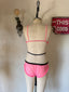 60s Vintage Bubblegum Pink Sheer Peignoir Bralette & Panty Set | Three Piece Lingerie Ensemble