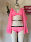 60s Vintage Bubblegum Pink Sheer Peignoir Bralette & Panty Set | Three Piece Lingerie Ensemble