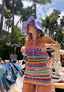 Contemporary Farradas Knits Rainbow Crochet Mini Dress | Handmade Neon Open Knit Resort Dress