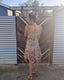 80s Vintage Betsey Johnson Floral Handkerchief Midi | Chartreuse Garden Party Silk Dress