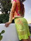 90s Vintage Plein Sud Sheer Lime Green Mesh y2k Midi Dress