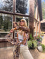 70s Vintage Sheer Tribal Print Waterfall Blouse | Brown Tie Front Boho Top