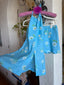 60s Vintage Mod Daisy Swiss Dot Playsuit Set | Retro Blue Halter Shorts Set