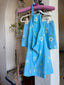 60s Vintage Mod Daisy Swiss Dot Playsuit Set | Retro Blue Halter Shorts Set