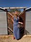 70s Vintage Mr. Boots Studded Denim Halter Maxi Dress