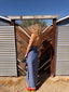 70s Vintage Mr. Boots Studded Denim Halter Maxi Dress