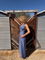 70s Vintage Mr. Boots Studded Denim Halter Maxi Dress