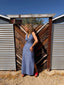 70s Vintage Mr. Boots Studded Denim Halter Maxi Dress