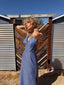 70s Vintage Mr. Boots Studded Denim Halter Maxi Dress