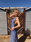 70s Vintage Mr. Boots Studded Denim Halter Maxi Dress