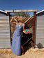70s Vintage Mr. Boots Studded Denim Halter Maxi Dress