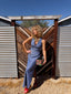 70s Vintage Mr. Boots Studded Denim Halter Maxi Dress
