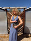 70s Vintage Mr. Boots Studded Denim Halter Maxi Dress