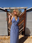 70s Vintage Mr. Boots Studded Denim Halter Maxi Dress