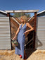 70s Vintage Mr. Boots Studded Denim Halter Maxi Dress