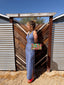 70s Vintage Mr. Boots Studded Denim Halter Maxi Dress