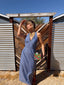 70s Vintage Mr. Boots Studded Denim Halter Maxi Dress