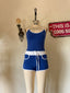 70s Vintage Sporty Spice Romper | Blue Retro Athletic Playsuit