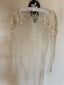 70s Vintage Hand Beaded Sheer Mesh Bridal Duster | Ivory Lace Embellished Wedding Overlay
