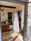 70s Rare Vintage Sheer White Hooded Duster With Blue Daisy Trim