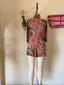 60s Vintage Psychedelic Floral Mock Neck Romper | Mod Pink Mini Playsuit