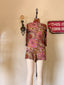 60s Vintage Psychedelic Floral Mock Neck Romper | Mod Pink Mini Playsuit