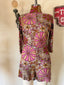 60s Vintage Psychedelic Floral Mock Neck Romper | Mod Pink Mini Playsuit