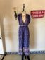 70s Vintage Indian Cotton Floral Jumpsuit | Purple Bohemian Wide Leg Romper