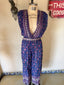 70s Vintage Indian Cotton Floral Jumpsuit | Purple Bohemian Wide Leg Romper