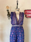 70s Vintage Indian Cotton Floral Jumpsuit | Purple Bohemian Wide Leg Romper