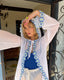 70s Rare Vintage Sheer White Hooded Duster With Blue Daisy Trim