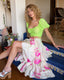 80s Vintage Norma Kamali OMO Airbrush Rose High Low Ruffle Skirt | Pink Floral Tiered Avant Garde Maxi