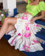 80s Vintage Norma Kamali OMO Airbrush Rose High Low Ruffle Skirt | Pink Floral Tiered Avant Garde Maxi