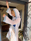 70s Rare Vintage Sheer White Hooded Duster With Blue Daisy Trim